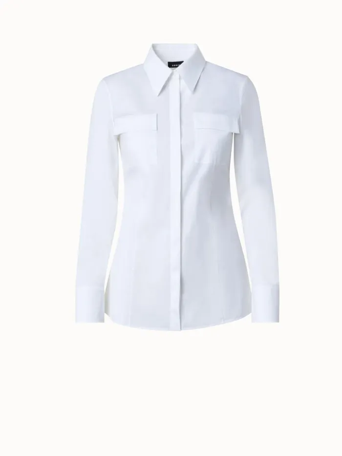Cotton Stretch Poplin Blouse Ecru Women Akris Blouses