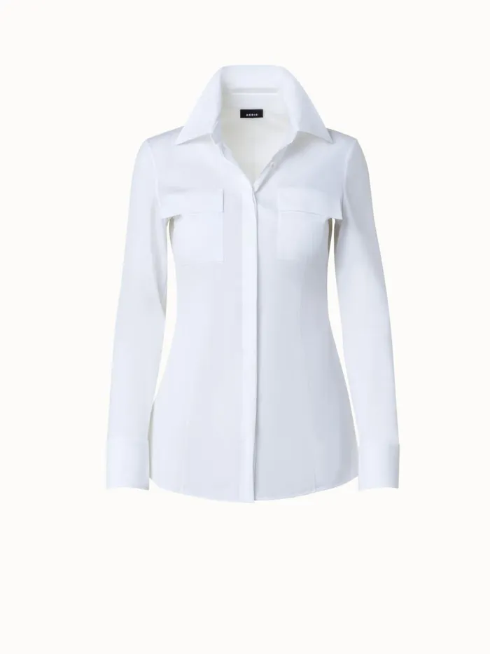 Cotton Stretch Poplin Blouse Ecru Women Akris Blouses