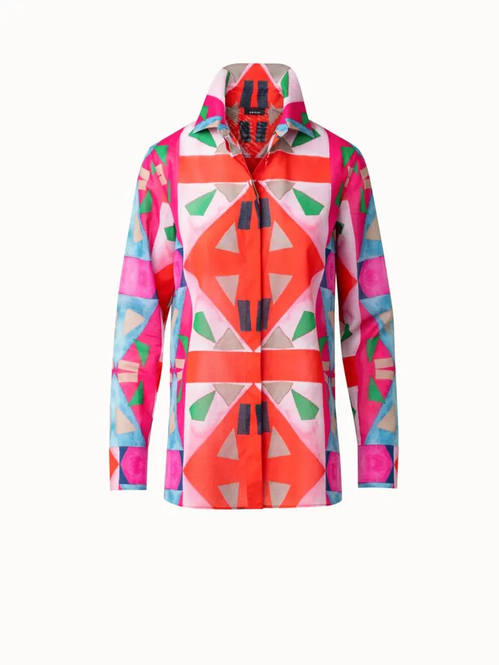 Cotton Voile Tunic Blouse With Spectra Print Poppymulticolor Women Akris Blouses