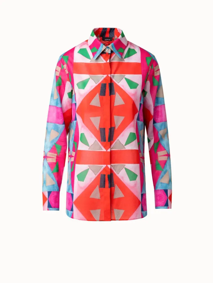 Cotton Voile Tunic Blouse With Spectra Print Poppymulticolor Women Akris Blouses