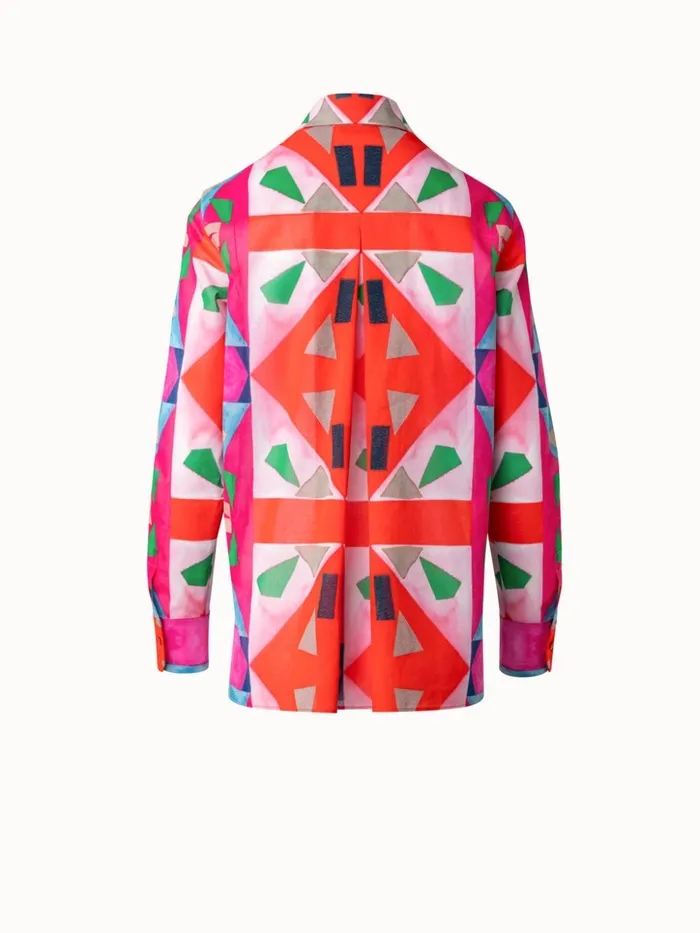 Cotton Voile Tunic Blouse With Spectra Print Poppymulticolor Women Akris Blouses