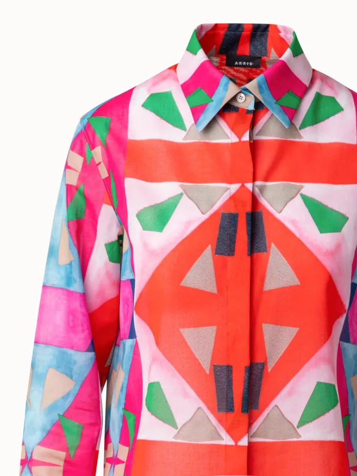 Cotton Voile Tunic Blouse With Spectra Print Poppymulticolor Women Akris Blouses