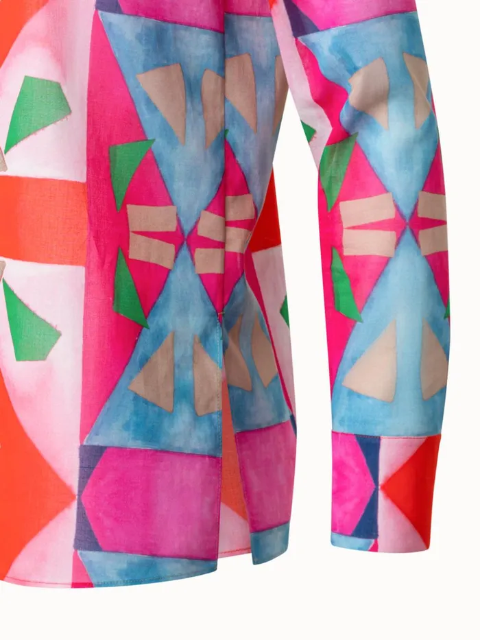 Cotton Voile Tunic Blouse With Spectra Print Poppymulticolor Women Akris Blouses