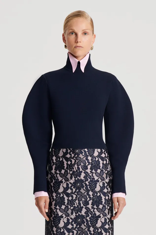 CREPE KNIT COCOON SLEEVE SWEATER NAVY Women Sweaters Scanlan Theodore CREPE KNIT COCOON SLEEVE SWEATER NAVY Women Sweaters Scanlan Theodore