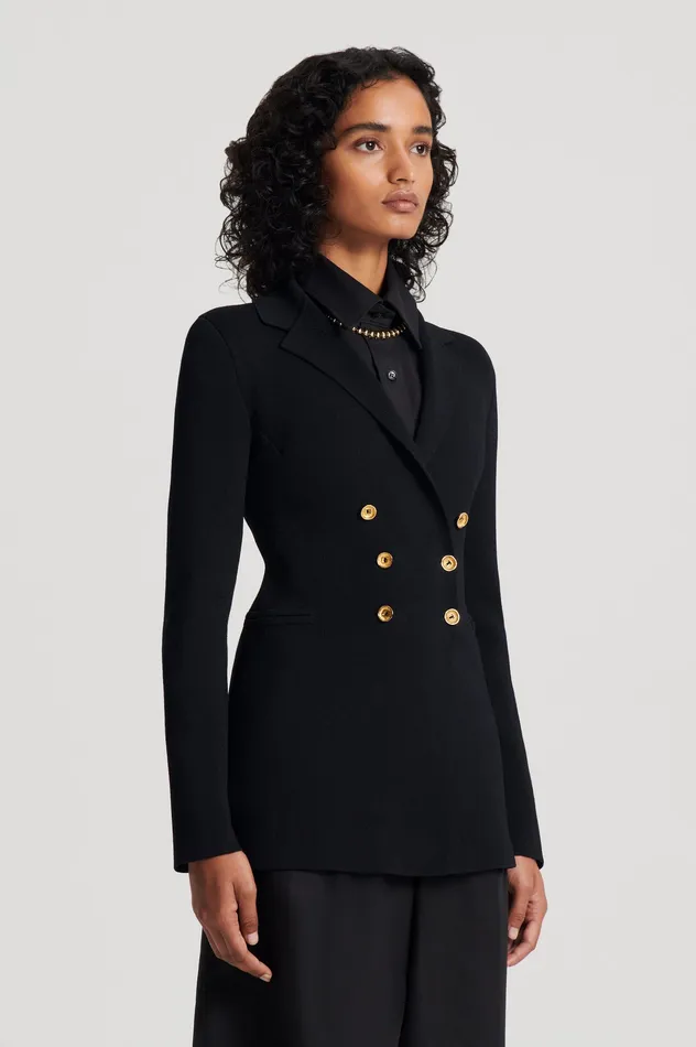 CREPE KNIT GOLD BUTTON JACKET BLACK Jackets Scanlan Theodore Women CREPE KNIT GOLD BUTTON JACKET BLACK Jackets Scanlan Theodore Women