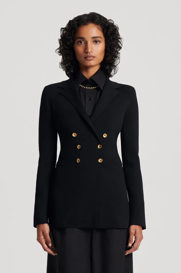 CREPE KNIT GOLD BUTTON JACKET BLACK Jackets Scanlan Theodore Women CREPE KNIT GOLD BUTTON JACKET BLACK Jackets Scanlan Theodore Women