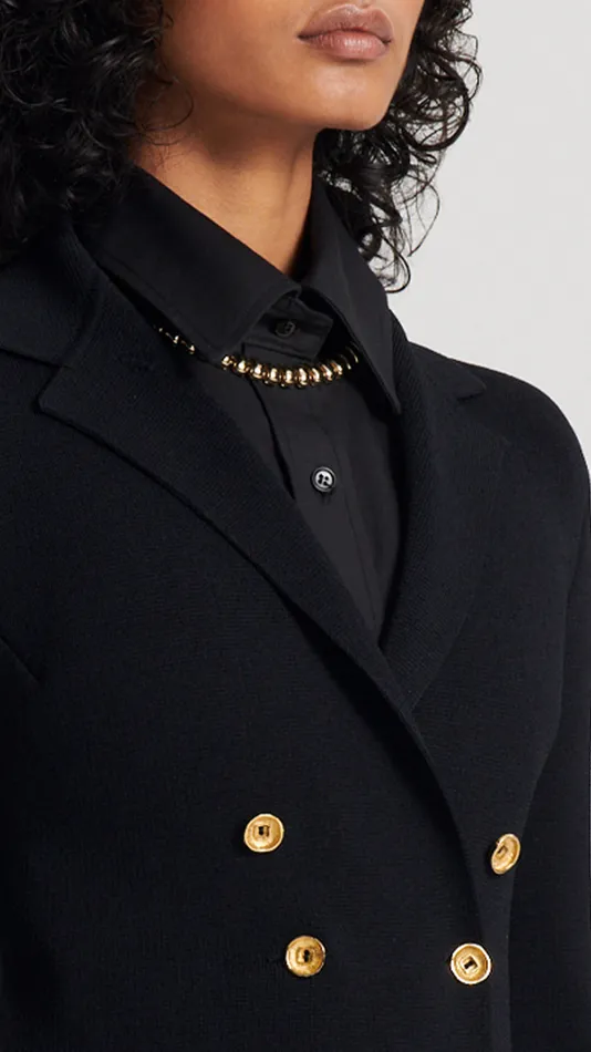 CREPE KNIT GOLD BUTTON JACKET BLACK Jackets Scanlan Theodore Women CREPE KNIT GOLD BUTTON JACKET BLACK Jackets Scanlan Theodore Women