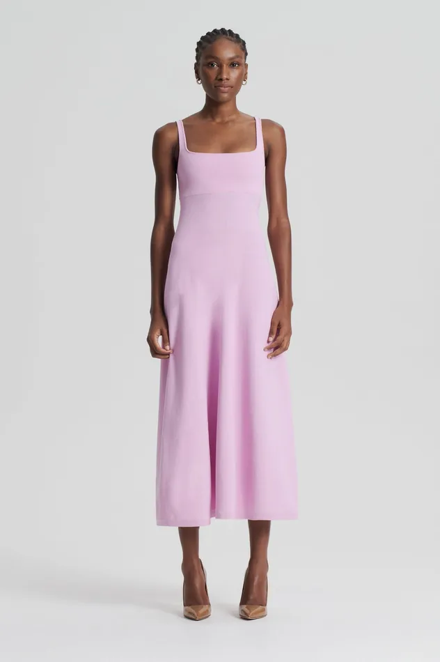 CREPE KNIT SQUARE NECK DRESS MAUVE Women Dresses Scanlan Theodore CREPE KNIT SQUARE NECK DRESS MAUVE Women Dresses Scanlan Theodore