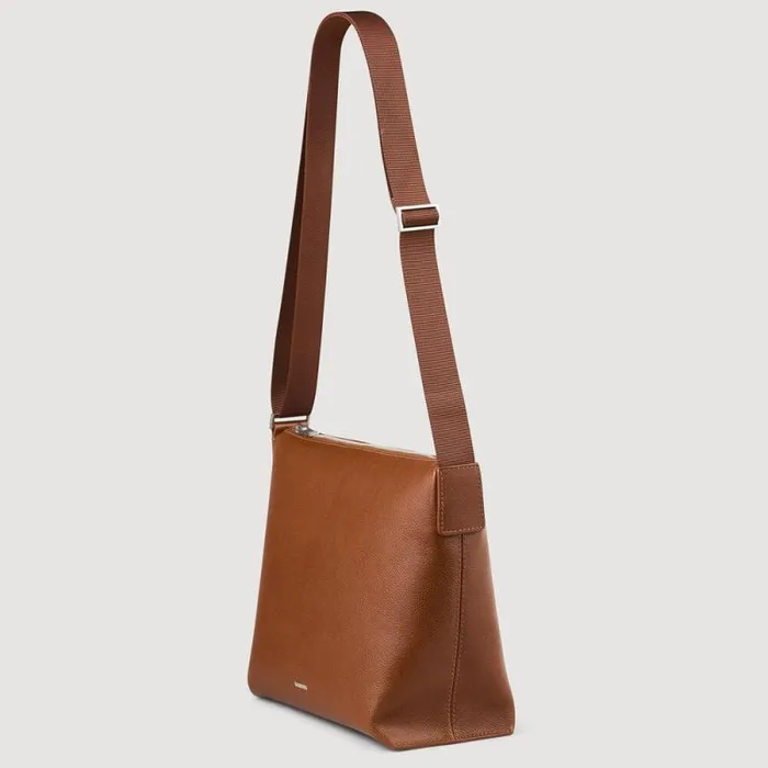 Crossbody Bags Men SANDRO Grained Leather Satchel Cognac