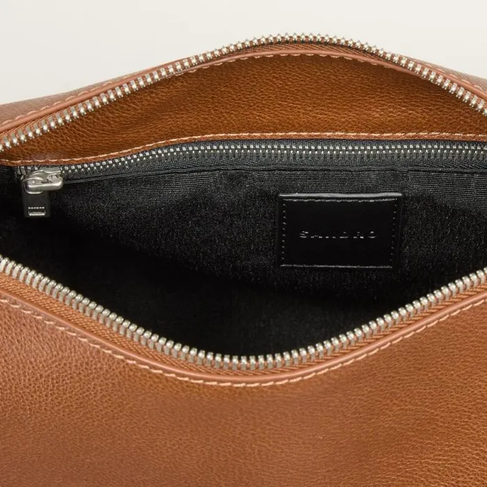 Crossbody Bags Men SANDRO Grained Leather Satchel Cognac