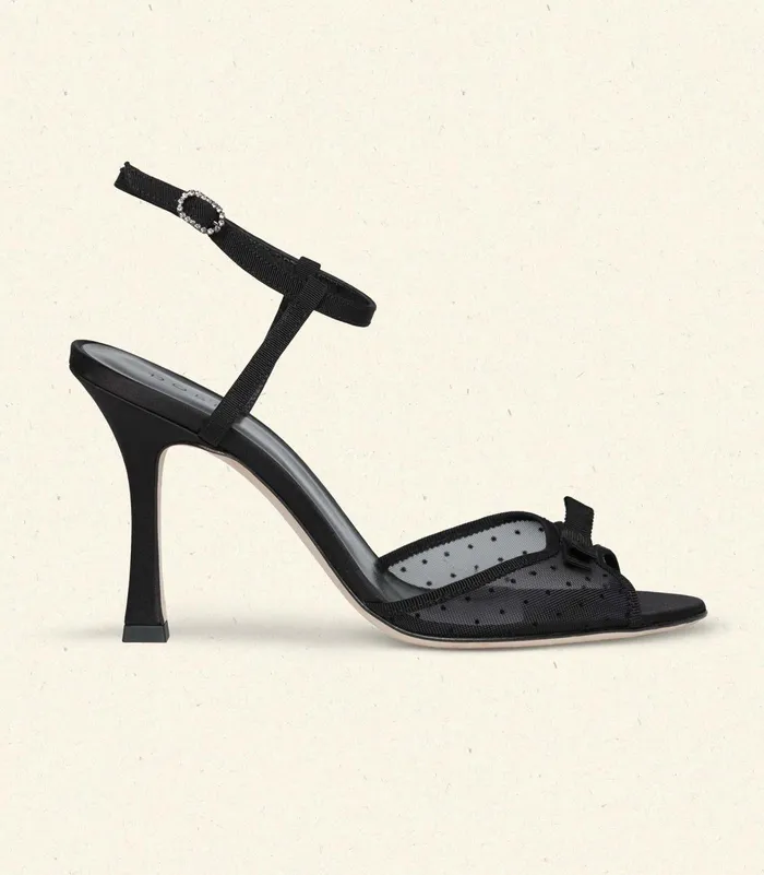 DEN Arianna High Heel Black Mesh Dot Women Shoes DEN Arianna High Heel Black Mesh Dot Women Shoes