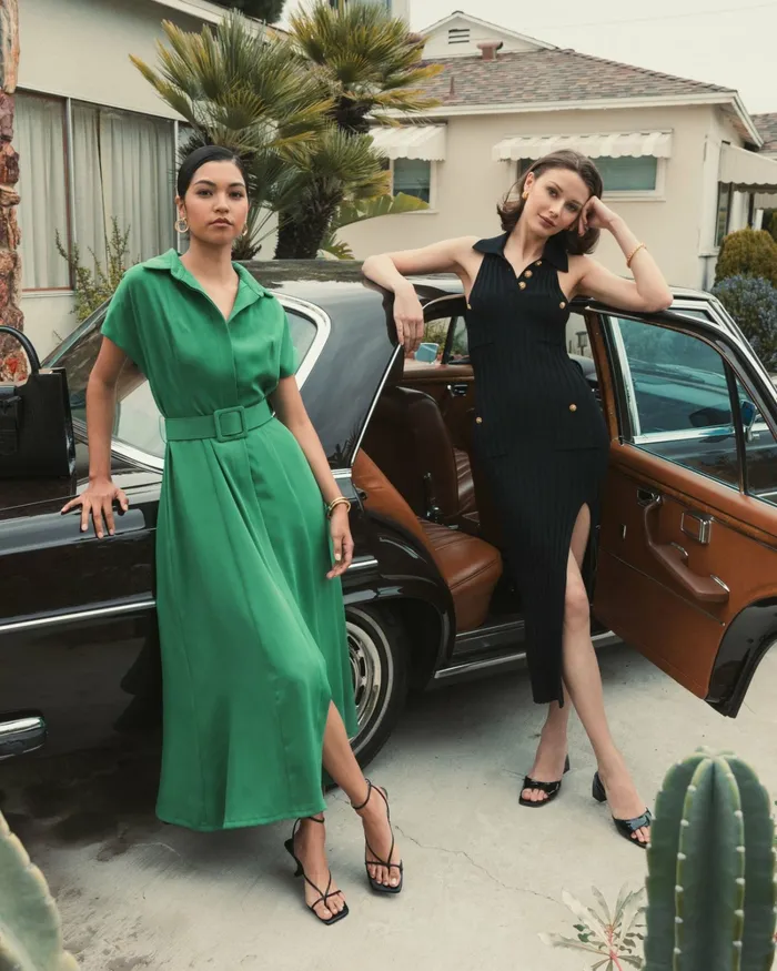 Daytime Dresses Rib Knit Collared Sleeveless Fitted Maxi Dress 8211 FINAL SALE Black Mac Duggal Women