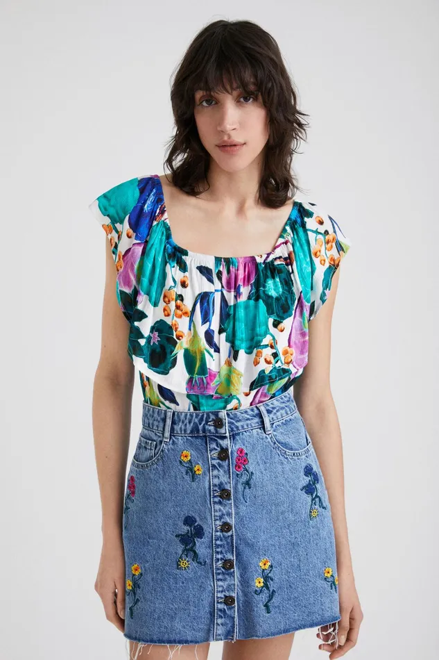 Desigual Boat Neck Floral Bodysuit Women Tops and Shirts