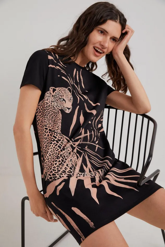Desigual Cheetah Tshirt Dress Women Dresses