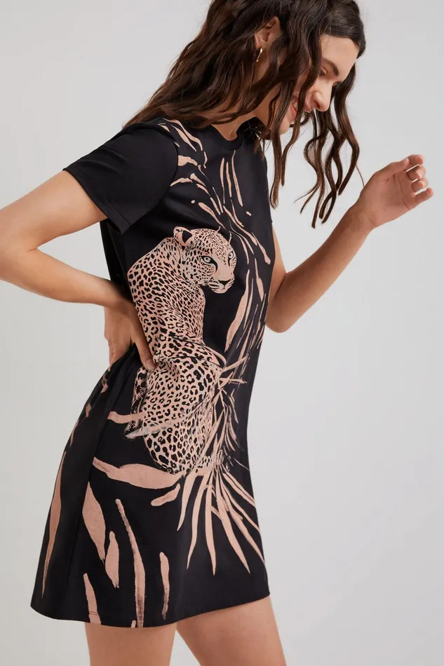Desigual Cheetah Tshirt Dress Women Dresses