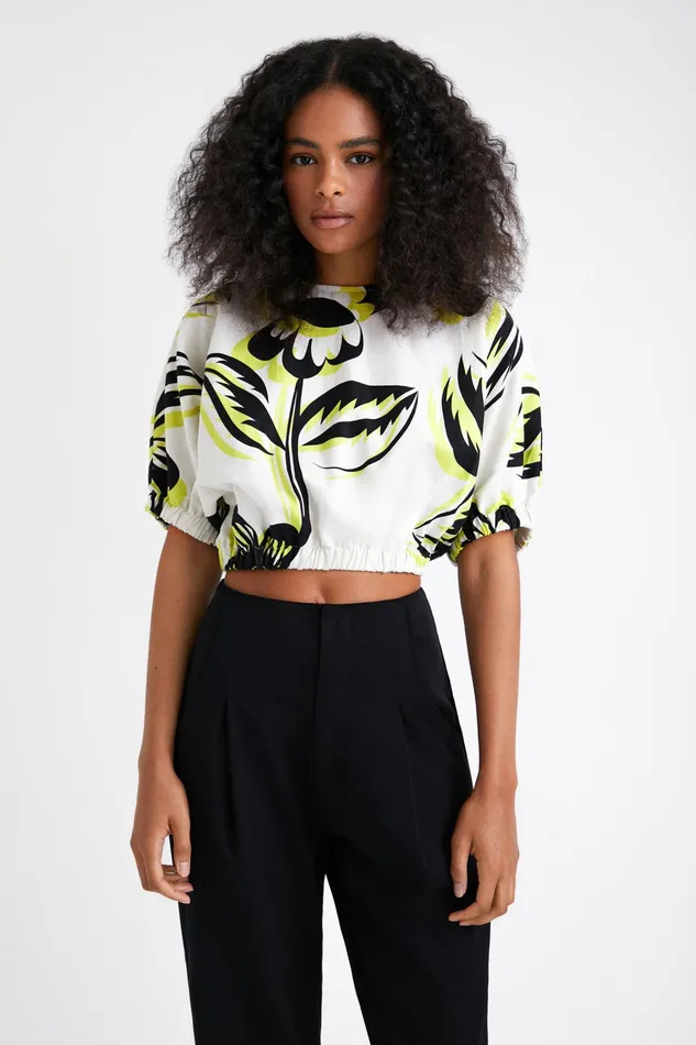 Desigual Cropped Floral Blouse Women Tops and Shirts