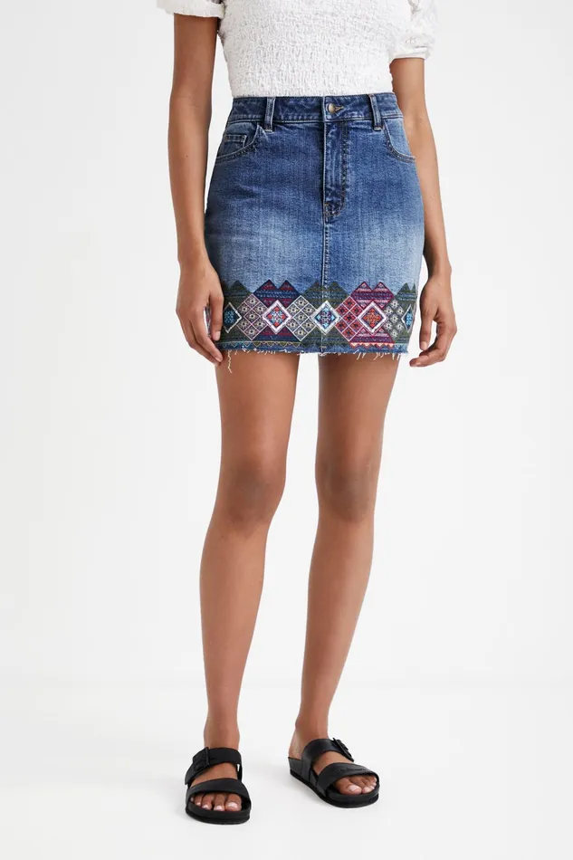 Desigual Denim Miniskirt With Borders Women Skirts and Shorts