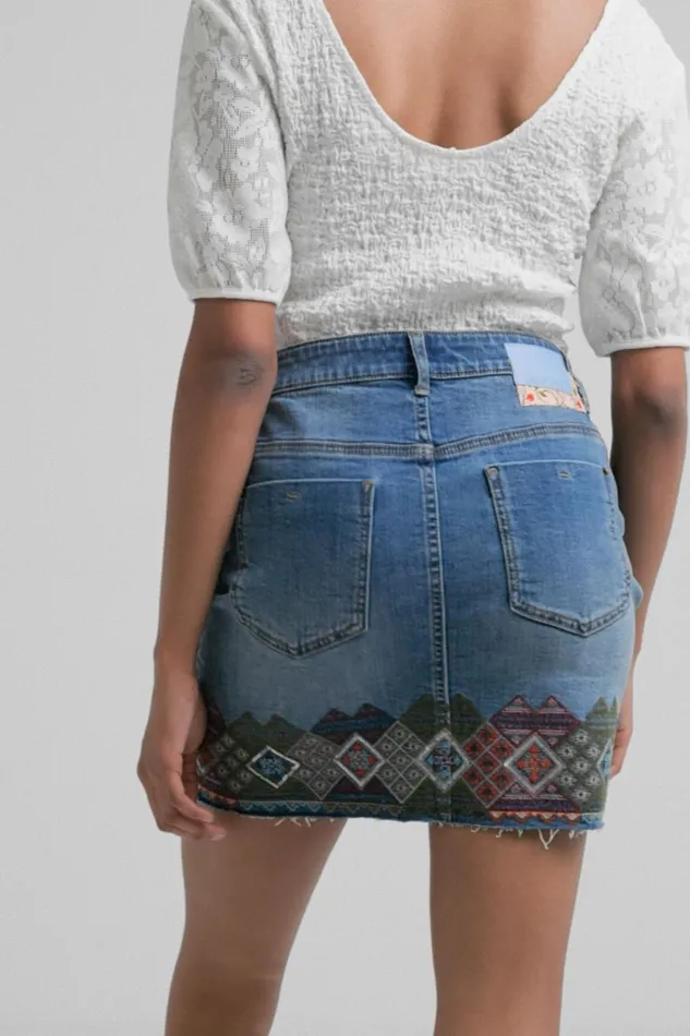 Desigual Denim Miniskirt With Borders Women Skirts and Shorts