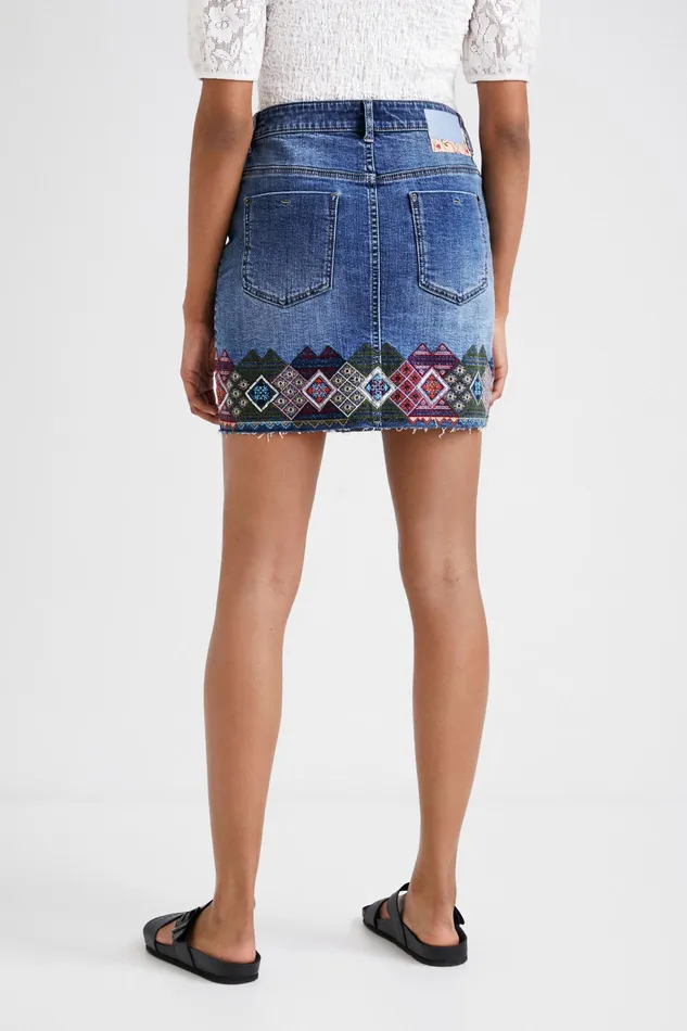 Desigual Denim Miniskirt With Borders Women Skirts and Shorts