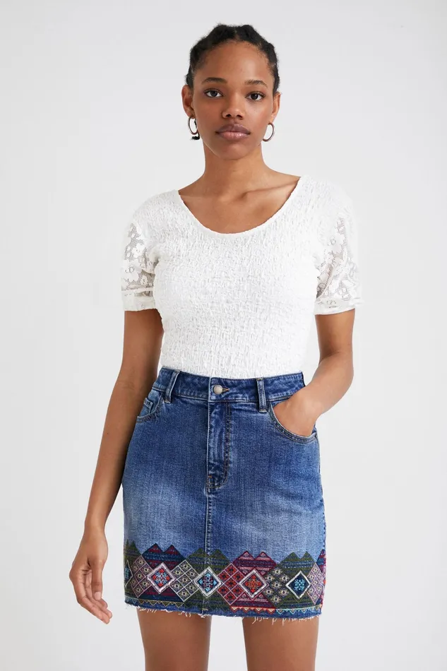 Desigual Denim Miniskirt With Borders Women Skirts and Shorts