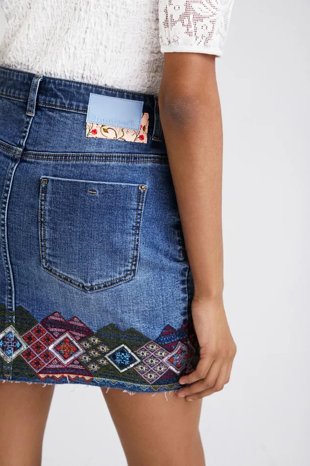Desigual Denim Miniskirt With Borders Women Skirts and Shorts