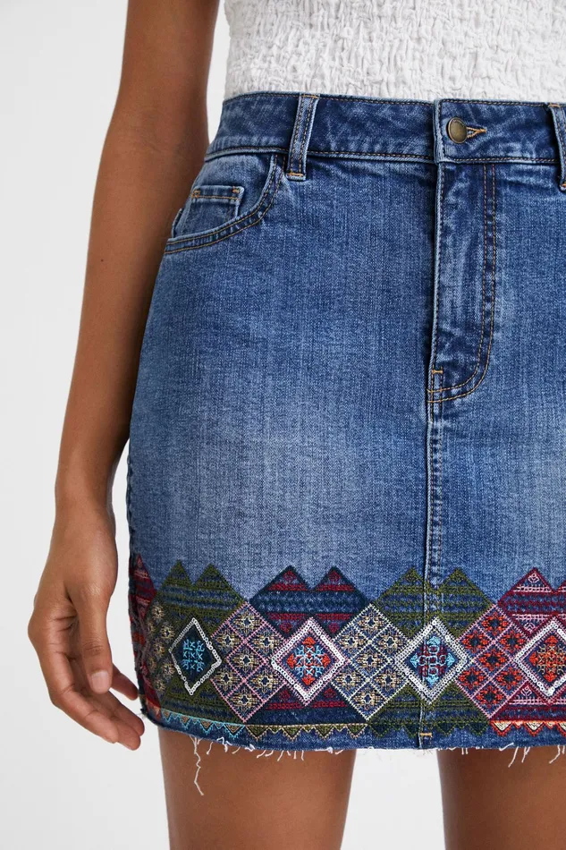 Desigual Denim Miniskirt With Borders Women Skirts and Shorts