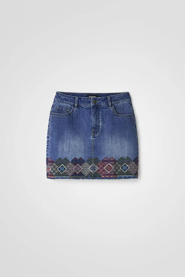 Desigual Denim Miniskirt With Borders Women Skirts and Shorts