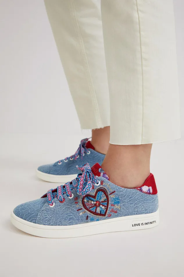 Desigual Denim Sneakers With Heart Women Sneakers