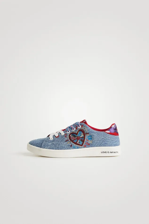Desigual Denim Sneakers With Heart Women Sneakers