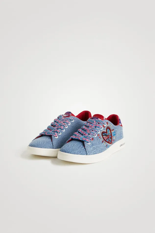 Desigual Denim Sneakers With Heart Women Sneakers