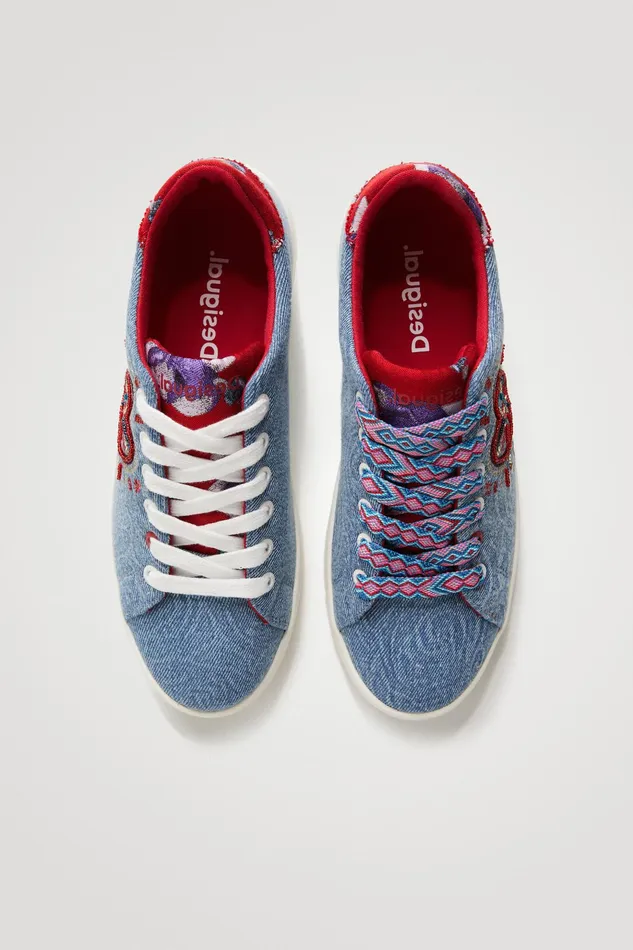 Desigual Denim Sneakers With Heart Women Sneakers
