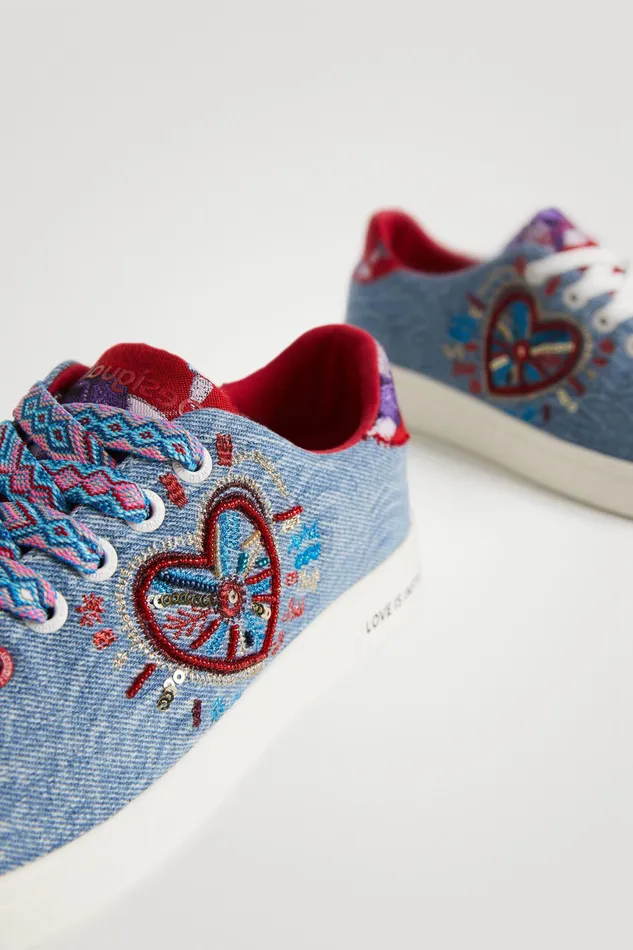 Desigual Denim Sneakers With Heart Women Sneakers