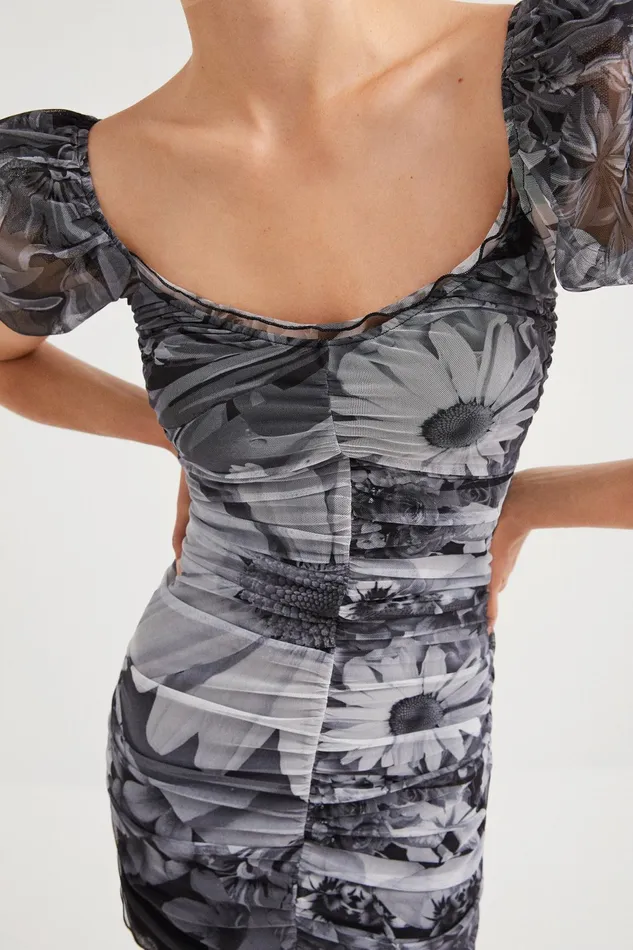 Desigual Floral Ruched Dress Women Dresses