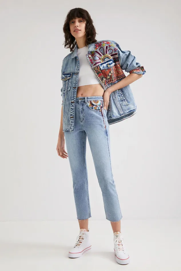 Desigual Straight Cropped Motif Jeans Women Jeans