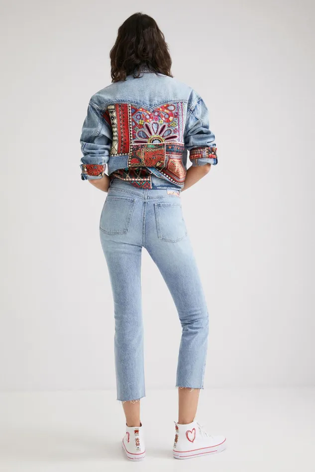 Desigual Straight Cropped Motif Jeans Women Jeans