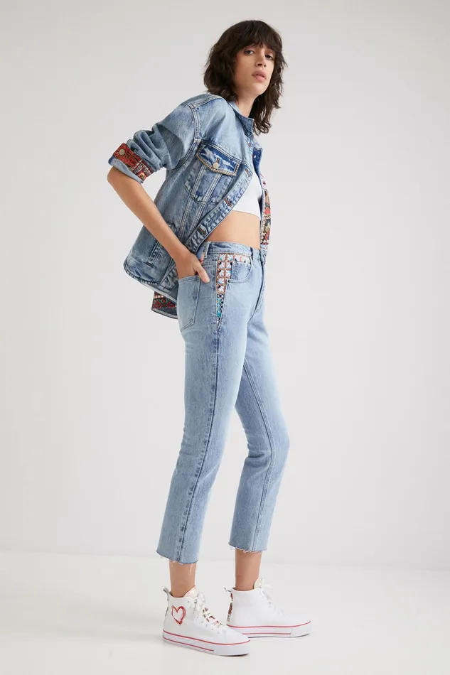 Desigual Straight Cropped Motif Jeans Women Jeans