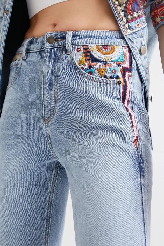 Desigual Straight Cropped Motif Jeans Women Jeans