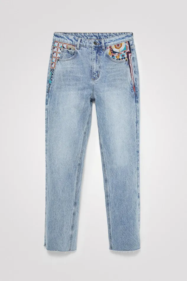 Desigual Straight Cropped Motif Jeans Women Jeans
