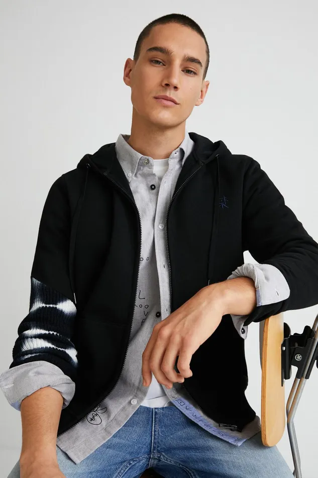 Desigual Tiedye Patchwork Hoodie Mens Sweaters and Sweatshirts