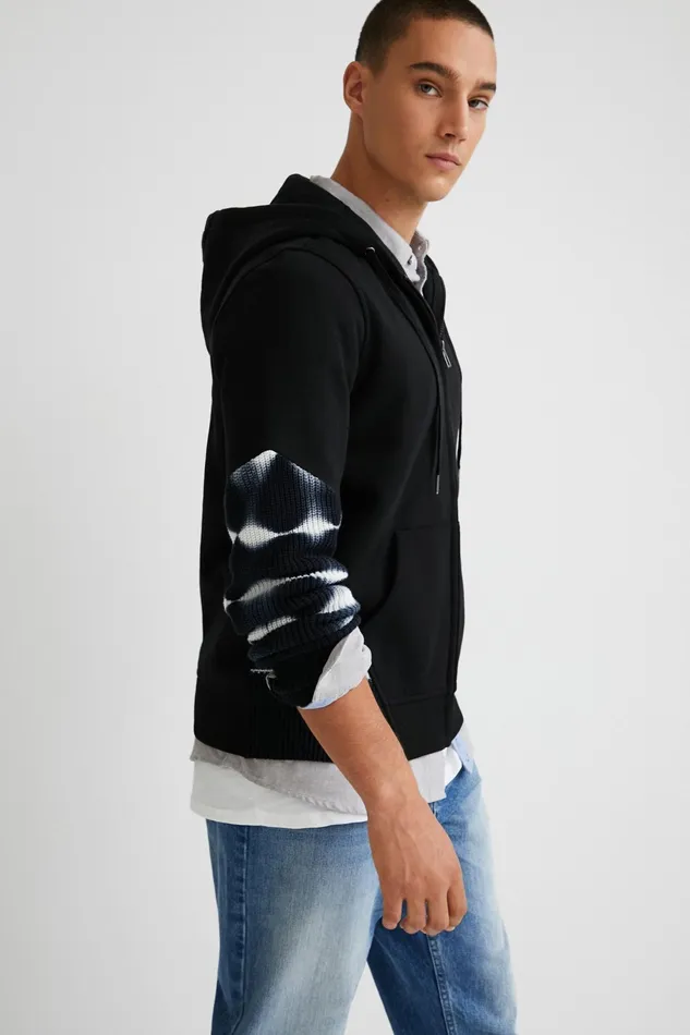 Desigual Tiedye Patchwork Hoodie Mens Sweaters and Sweatshirts