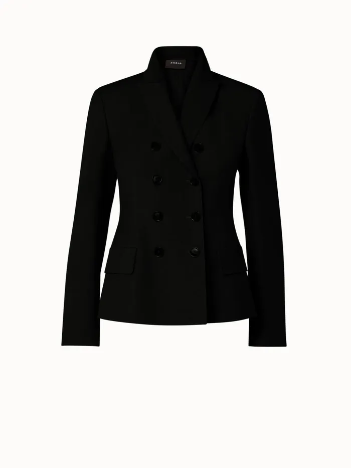DoubleBreasted Cotton Silk DoubleFace Jacket Black Women Akris Jackets