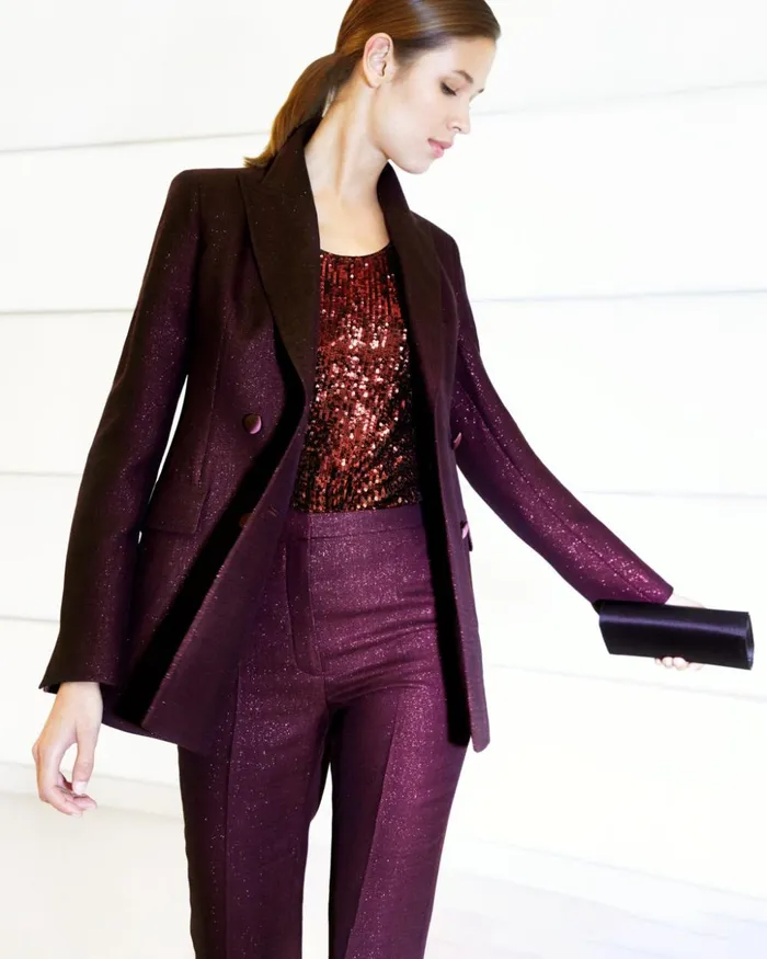 Double Breasted Jacket In Wool Lurex Marsala Women Akris Jackets