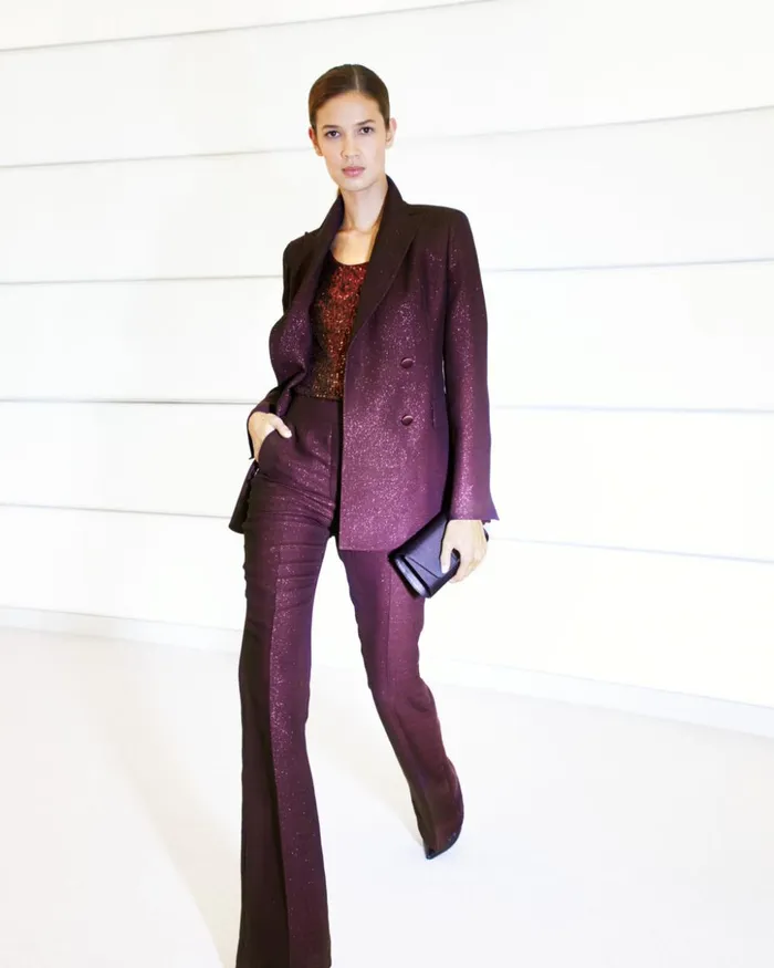 Double Breasted Jacket In Wool Lurex Marsala Women Akris Jackets
