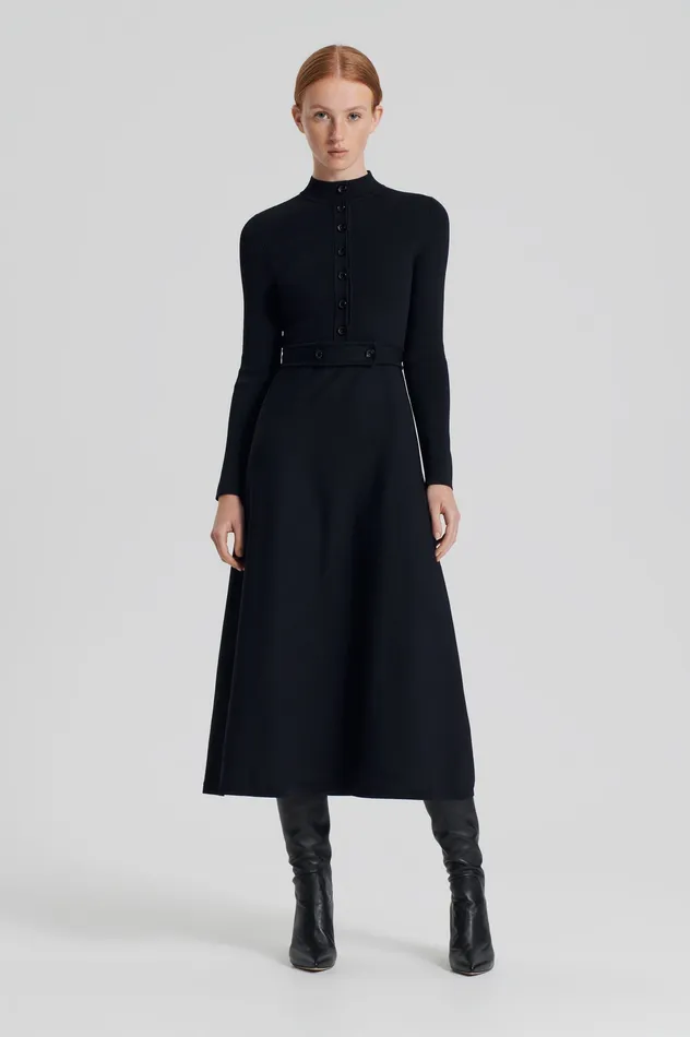 Dresses CREPE KNIT BUTTON SOFT DRESS BLACK 8211 Scanlan Theodore Women