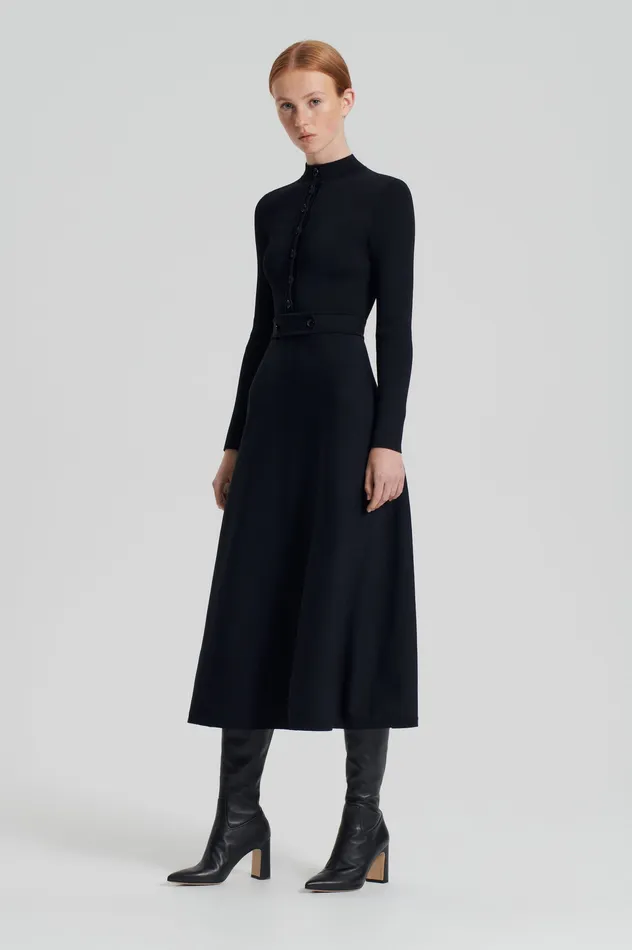 Dresses CREPE KNIT BUTTON SOFT DRESS BLACK 8211 Scanlan Theodore Women