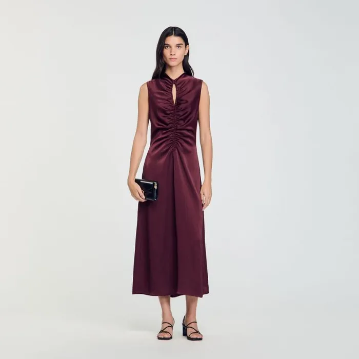 Dresses Women SANDRO Draped Satineffect Dress Burgundy