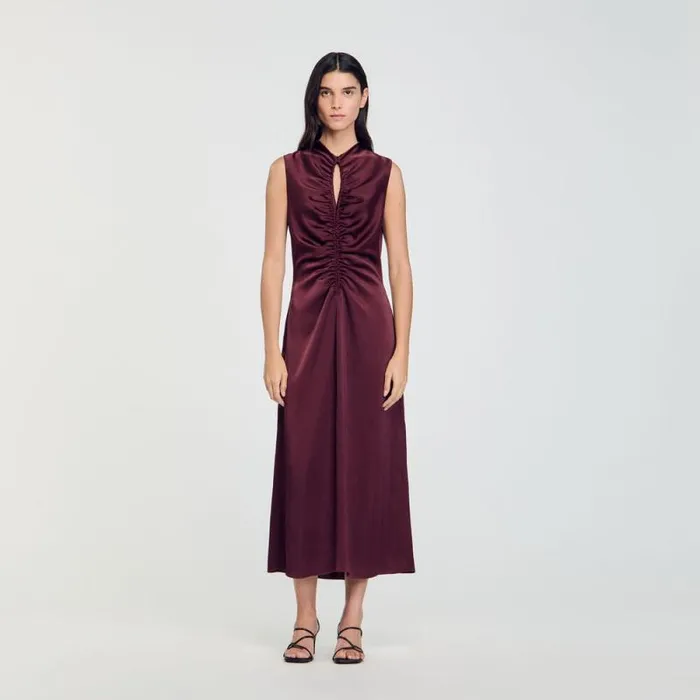 Dresses Women SANDRO Draped Satineffect Dress Burgundy