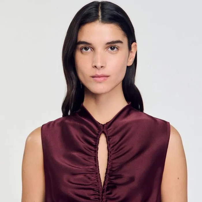 Dresses Women SANDRO Draped Satineffect Dress Burgundy