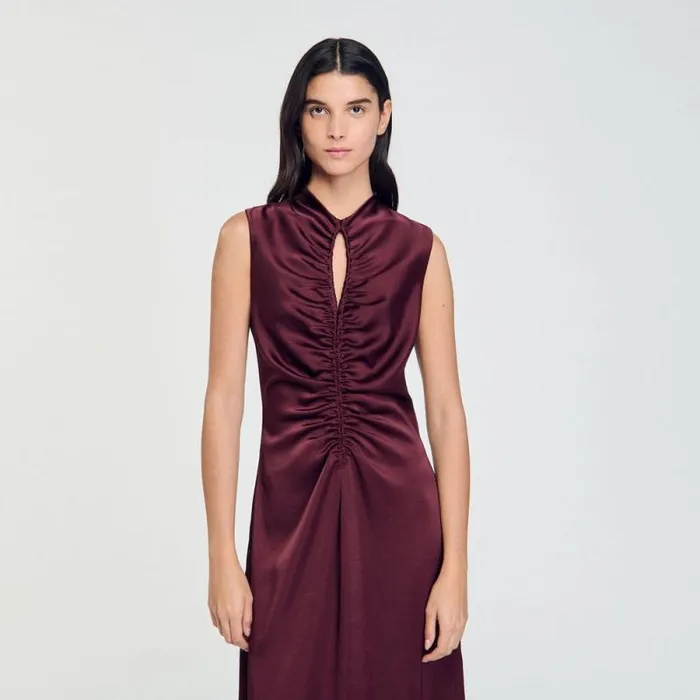 Dresses Women SANDRO Draped Satineffect Dress Burgundy