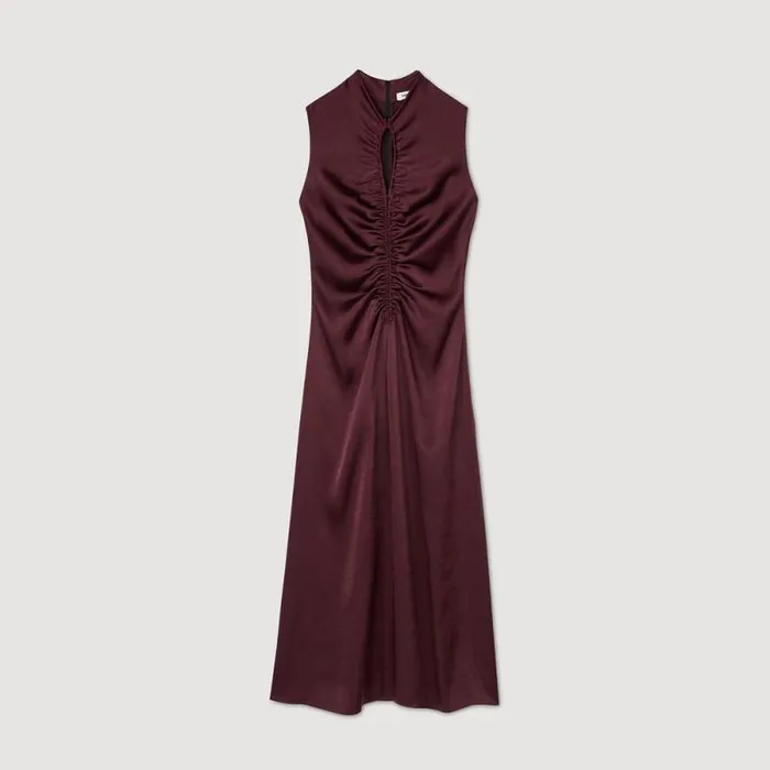 Dresses Women SANDRO Draped Satineffect Dress Burgundy